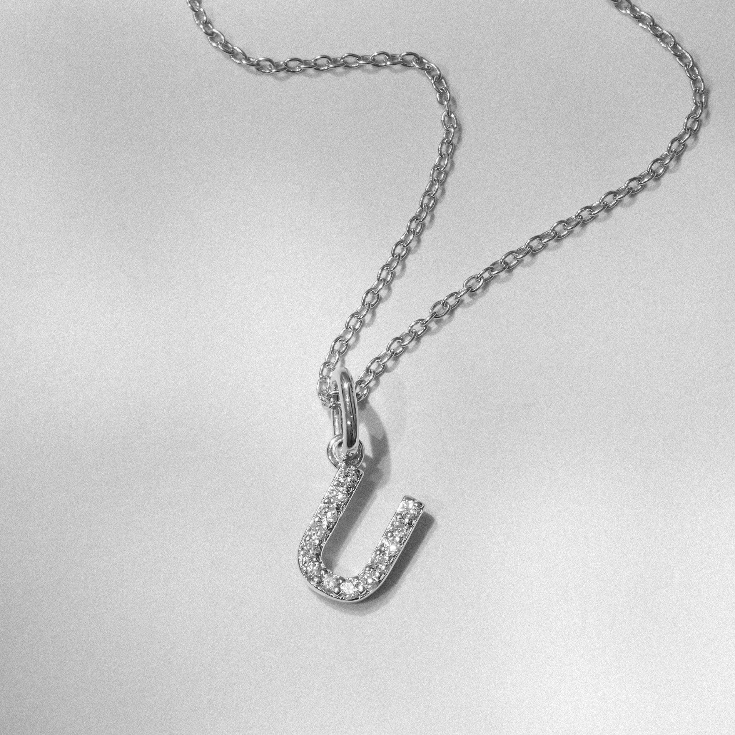 Love Letter Initial U Lab Diamond Necklace set in 925 Sterling Silver